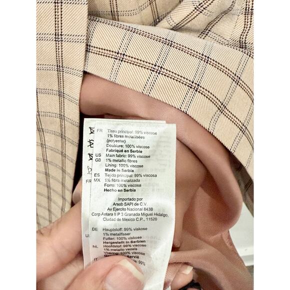 Sandro Meredith Checkered Twill Mini Faux Wrap Skirt Nude Beige Women's Size 1 - Picture 8 of 8